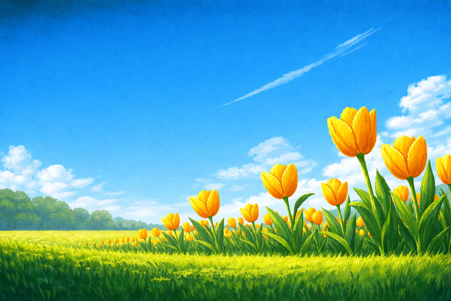 Spring landscape with tulips