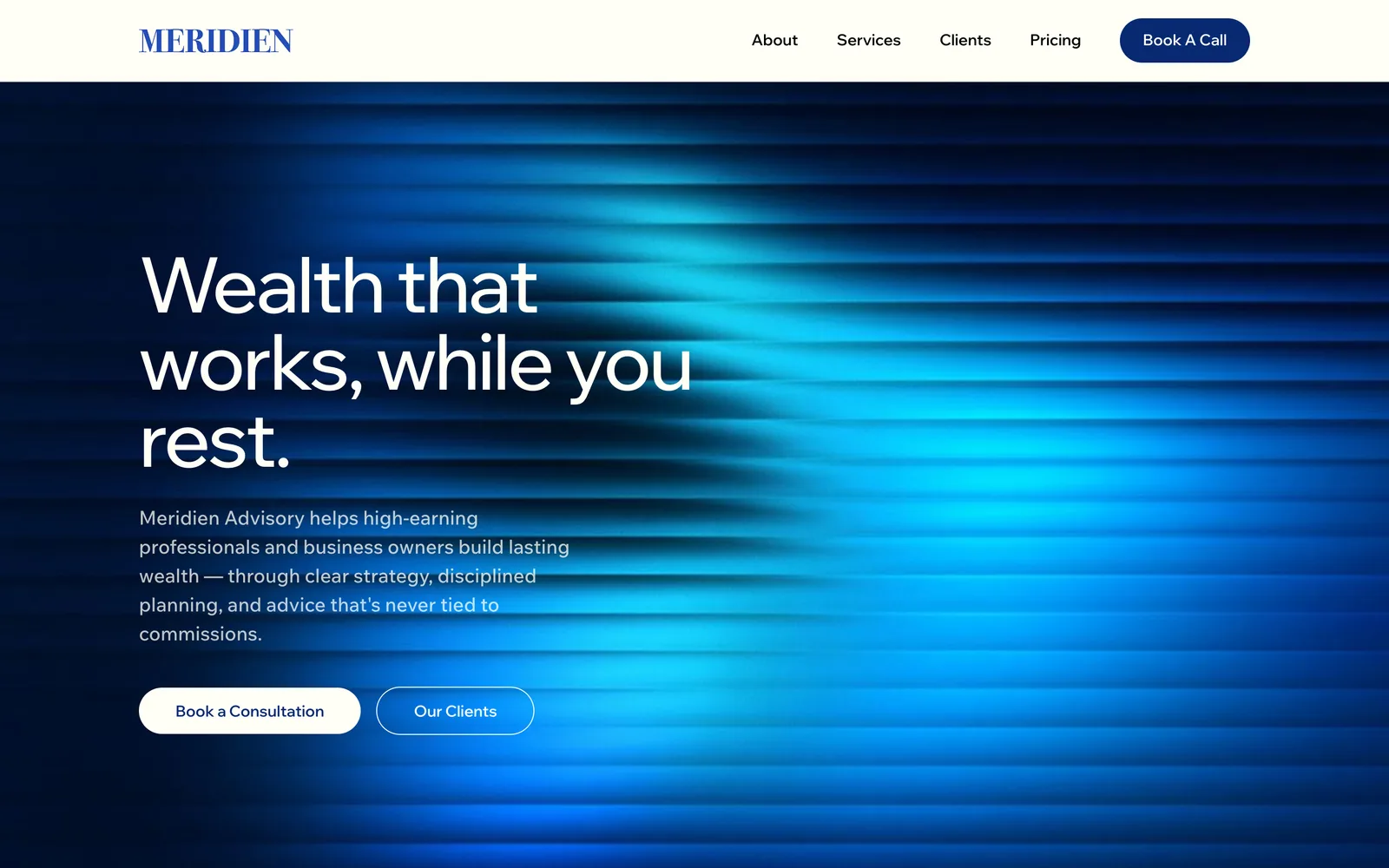 Meridien Professional template — a polished, editorial hero for professional services.
