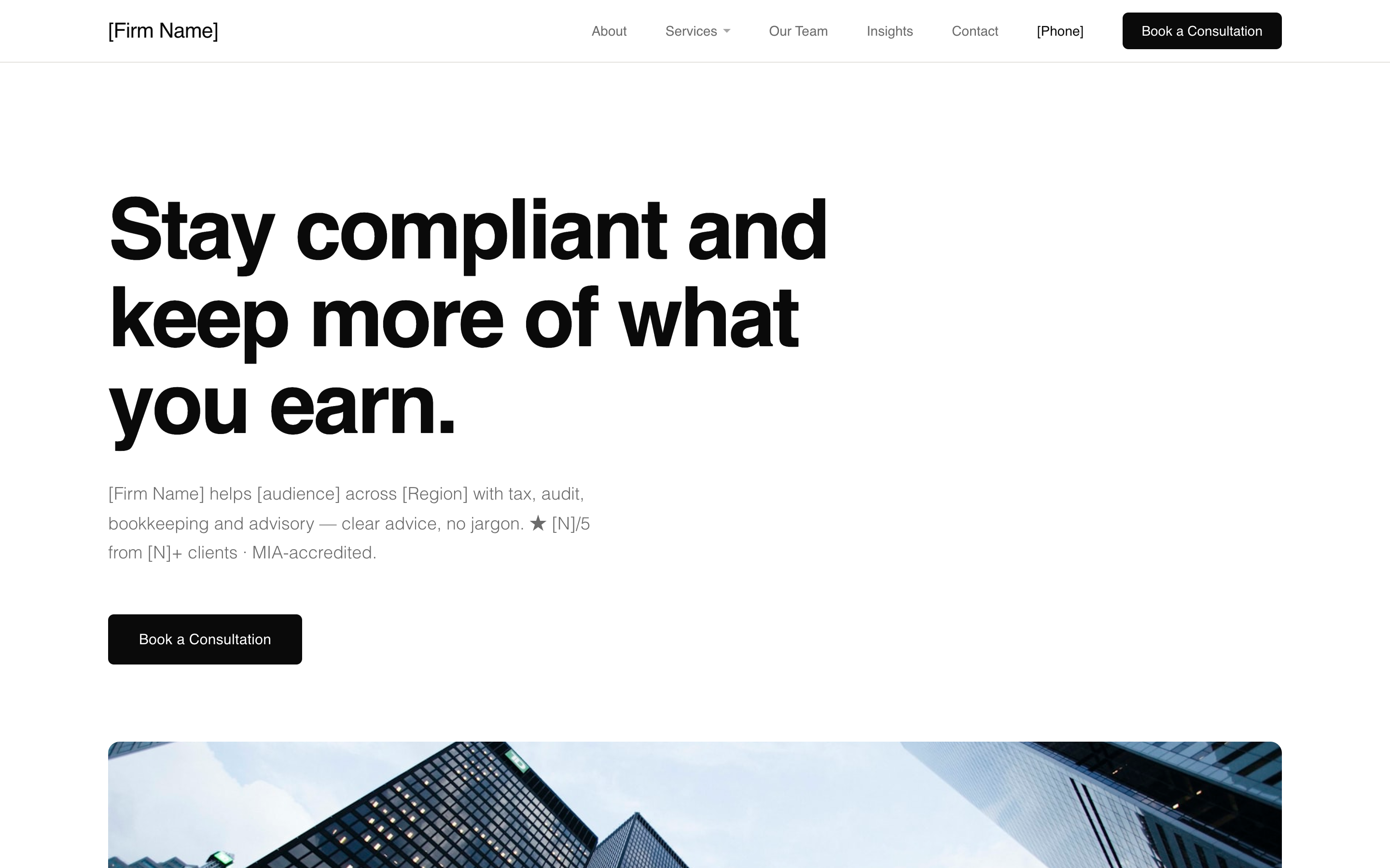 Modern Professional template — a clean, contemporary hero for professional services.